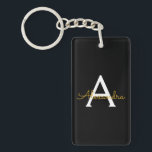 Black Gold Modernes Script Giron Monogram Name Schlüsselanhänger<br><div class="desc">Schlüsselanhänger für einfache,  schwarze und goldene Skripte. Das macht den perfekten 16 Geburtstag,  Hochzeit,  Brautparty,  Jubiläum,  Babydusche oder Junggeselinnen-Abschied Geschenk für jemanden,  der Lieben glamourösen Luxus und schicke Stile.</div>