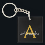 Black Gold Modernes Script Giron Monogram Name Schlüsselanhänger<br><div class="desc">Schlüsselanhänger für einfache,  schwarze und goldene Skripte. Das macht den perfekten 16 Geburtstag,  Hochzeit,  Brautparty,  Jubiläum,  Babydusche oder Junggeselinnen-Abschied Geschenk für jemanden,  der Lieben glamourösen Luxus und schicke Stile.</div>