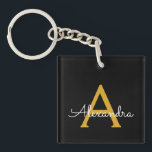 Black Gold Modernes Script Giron Monogram Name Schlüsselanhänger<br><div class="desc">Schlüsselanhänger für einfache,  schwarze und goldene Skripte. Das macht den perfekten 16 Geburtstag,  Hochzeit,  Brautparty,  Jubiläum,  Babydusche oder Junggeselinnen-Abschied Geschenk für jemanden,  der Lieben glamourösen Luxus und schicke Stile.</div>