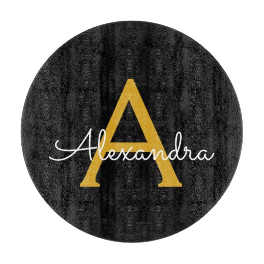 Black Gold Modernes Script Giron Monogram Name Schneidebrett (Vorderseite)