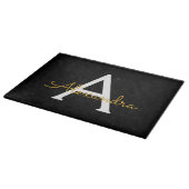 Black Gold Modernes Script Giron Monogram Name Schneidebrett (Ecke)