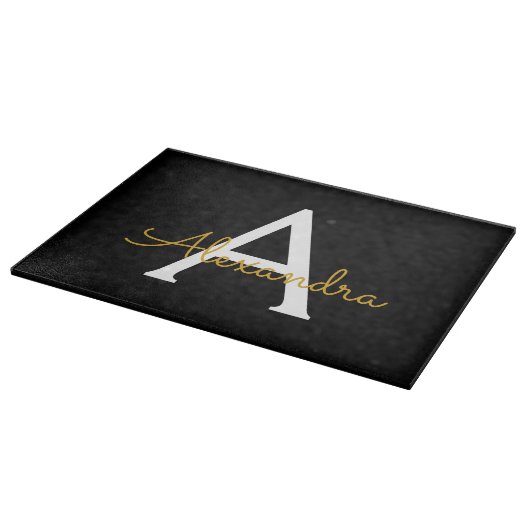 Black Gold Modernes Script Giron Monogram Name Schneidebrett (Ecke)