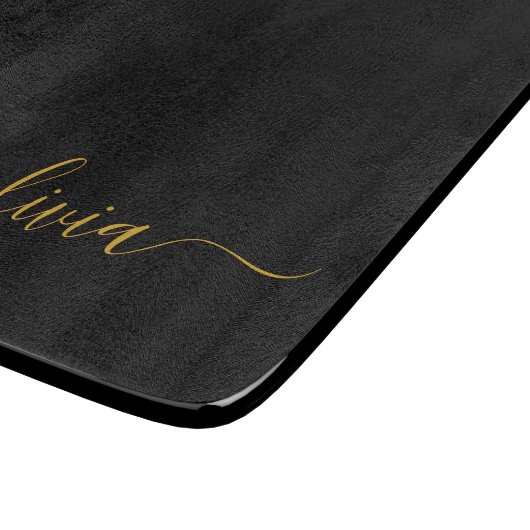 Black Gold Modernes Script Giron Monogram Name Schneidebrett (Ecke)