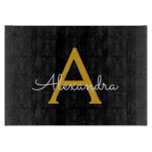 Black Gold Modernes Script Giron Monogram Name Schneidebrett (Vorderseite)