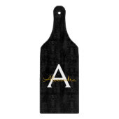 Black Gold Modernes Script Giron Monogram Name Schneidebrett (Vorderseite)