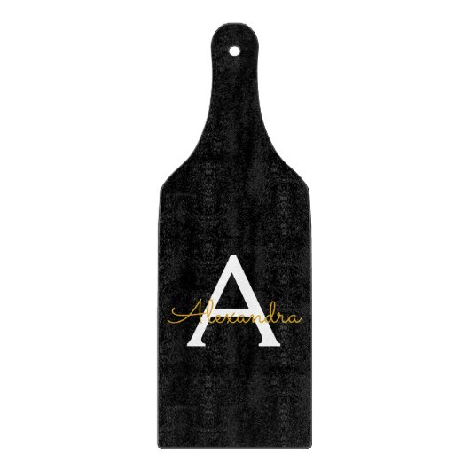 Black Gold Modernes Script Giron Monogram Name Schneidebrett (Vorderseite)