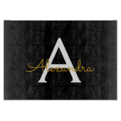 Black Gold Modernes Script Giron Monogram Name Schneidebrett (Vorderseite)