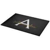 Black Gold Modernes Script Giron Monogram Name Schneidebrett (Ecke)