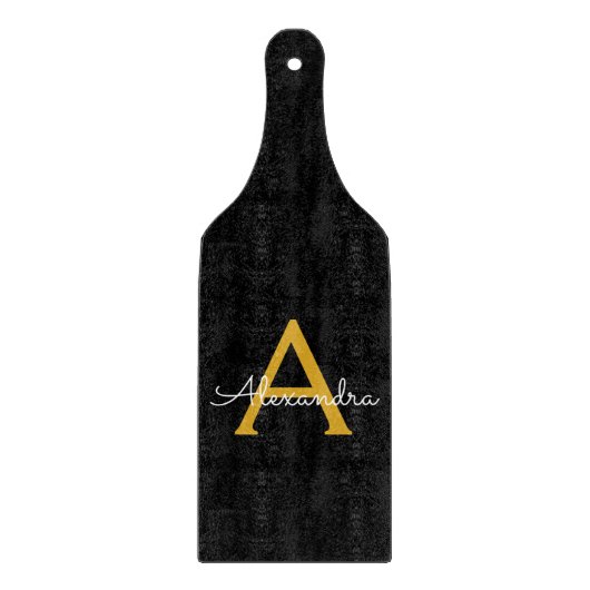 Black Gold Modernes Script Giron Monogram Name Schneidebrett (Vorderseite)