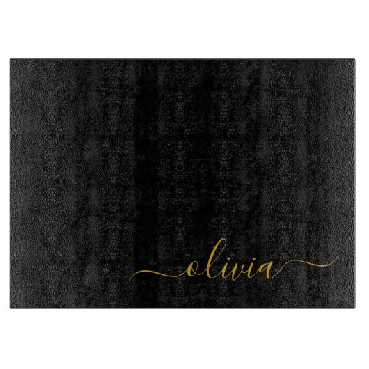 Black Gold Modernes Script Giron Monogram Name Schneidebrett (Vorderseite)