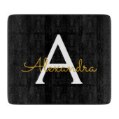 Black Gold Modernes Script Giron Monogram Name Schneidebrett (Vorderseite)