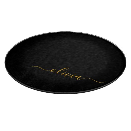 Black Gold Modernes Script Giron Monogram Name Schneidebrett (Ecke)