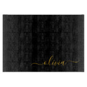 Black Gold Modernes Script Giron Monogram Name Schneidebrett (Vorderseite)