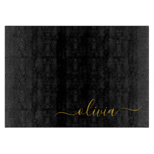 Black Gold Modernes Script Giron Monogram Name Schneidebrett