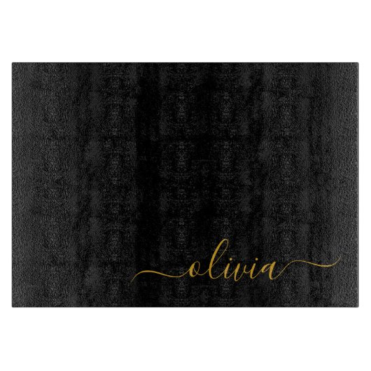 Black Gold Modernes Script Giron Monogram Name Schneidebrett (Vorderseite)