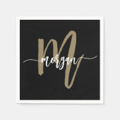 Black Gold Modernes Script Giron Monogram Name Serviette (Vorderseite)