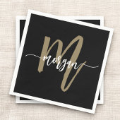 Black Gold Modernes Script Giron Monogram Name Serviette