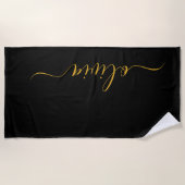 Black Gold Modernes Script Giron Monogram Name Strandtuch (Vorderseite)