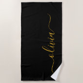 Black Gold Modernes Script Giron Monogram Name Strandtuch (Vorderseite)