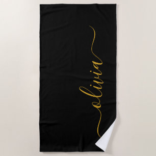 Black Gold Modernes Script Giron Monogram Name Strandtuch
