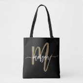 Black Gold Modernes Script Giron Monogram Name Tasche (Vorderseite)