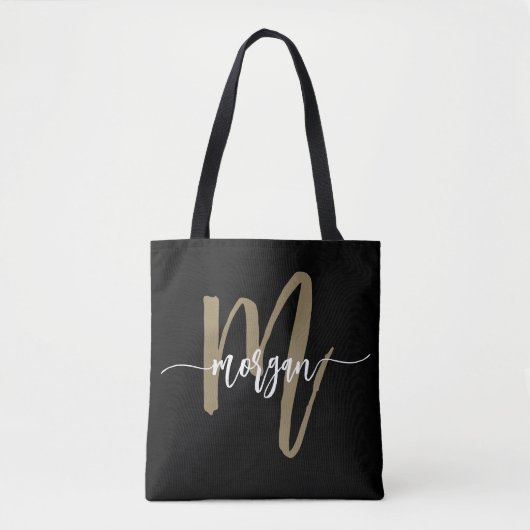 Black Gold Modernes Script Giron Monogram Name Tasche (Vorderseite)