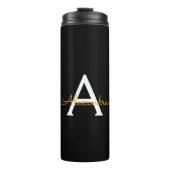 Black Gold Modernes Script Giron Monogram Name Thermosbecher (Vorderseite)