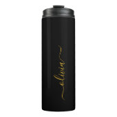 Black Gold Modernes Script Giron Monogram Name Thermosbecher (Vorderseite)