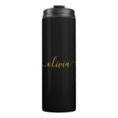 Black Gold Modernes Script Giron Monogram Name Thermosbecher (Vorderseite)