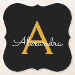 Black Gold Modernes Script Giron Monogram Name Untersetzer<br><div class="desc">Untersetzer für einfache,  schwarze und goldene Skripte Monogram Name Paper. Dies macht den perfekten Abschluss,  Geburtstag,  Hochzeit,  Brautparty,  Jubiläum,  Babydusche oder Junggeselinnen-Abschied Geschenk für jemanden,  die Lieben glamourösen Luxus und schicke Stile.</div>