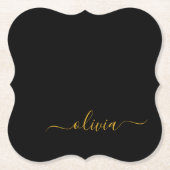 Black Gold Modernes Script Giron Monogram Name Untersetzer (Vorderseite)