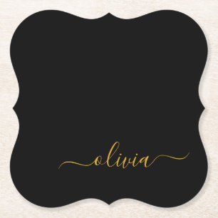 Black Gold Modernes Script Giron Monogram Name Untersetzer