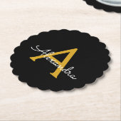 Black Gold Modernes Script Giron Monogram Name Untersetzer (angewinkelt)