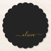 Black Gold Modernes Script Giron Monogram Name Untersetzer (Vorderseite)