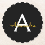 Black Gold Modernes Script Giron Monogram Name Untersetzer<br><div class="desc">Untersetzer für einfache,  schwarze und goldene Skripte Monogram Name Paper. Dies macht den perfekten Abschluss,  Geburtstag,  Hochzeit,  Brautparty,  Jubiläum,  Babydusche oder Junggeselinnen-Abschied Geschenk für jemanden,  die Lieben glamourösen Luxus und schicke Stile.</div>