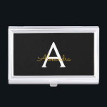 Black Gold Modernes Script Giron Monogram Name Visitenkarten Dose<br><div class="desc">Black and Gold Simple Script Monogram Name Business Card Holder. Das macht den perfekten 16 Geburtstag,  Hochzeit,  Brautparty,  Jubiläum,  Babydusche oder Junggeselinnen-Abschied Geschenk für jemanden,  der Lieben glamourösen Luxus und schicke Stile.</div>