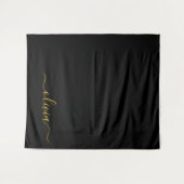 Black Gold Modernes Script Giron Monogram Name Wandteppich (Vorderseite (Horizontal))