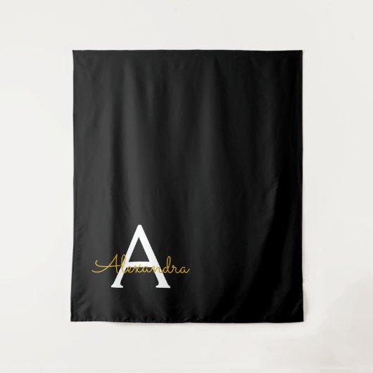 Black Gold Modernes Script Giron Monogram Name Wandteppich