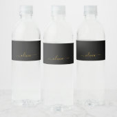 Black Gold Modernes Script Giron Monogram Name Wasserflaschenetikett (Flaschen)