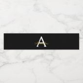 Black Gold Modernes Script Giron Monogram Name Wasserflaschenetikett (Einzelnes Label)