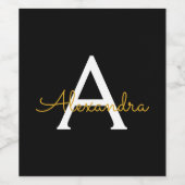Black Gold Modernes Script Giron Monogram Name Weinetikett (Einzelnes Label)