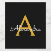 Black Gold Modernes Script Giron Monogram Name Weinetikett (Einzelnes Label)