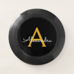 Black Gold Modernes Script Giron Monogram Name Wham-O Frisbee<br><div class="desc">Schwarz und Gold einfache Script Monogram Name Frisbee. Dies macht den perfekten Abschluss,  Geburtstag,  Hochzeit,  Brautparty,  Jubiläum,  Babydusche oder Junggeselinnen-Abschied Geschenk für jemanden,  die Lieben glamourösen Luxus und schicke Stile.</div>