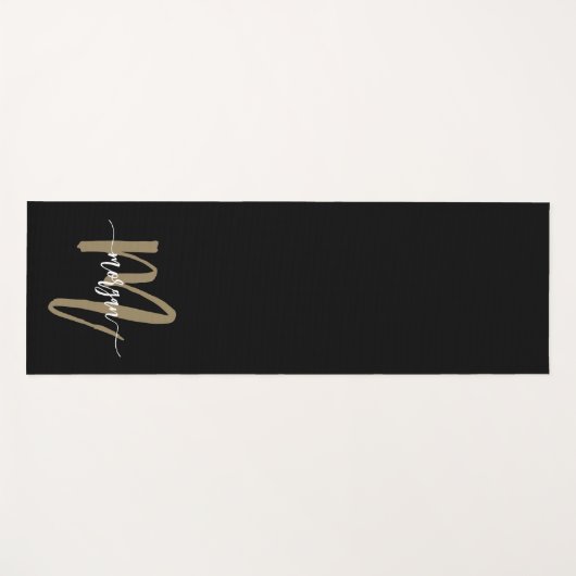 Black Gold Modernes Script Giron Monogram Name Yogamatte (Vorderseite (Horizontal))