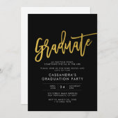 Black Gold Modernes Script Graduate Party Einladung (Vorne/Hinten)