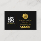 Black Gold Modernes Script QR Code Social Media B Visitenkarte (Rückseite)