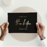 Black Gold Modernes Skript | Vielen Dank für Ihre  Folien Feiertagspostkarte<br><div class="desc">Einfach Dankeschön Custom Cards ohne Fotos. Firmenkarten, um Ihre Kunden zu schicken oder Dankeschön-Karten, Elegant Modern Calligraphy Script-Text Postkarten in Gold metallische Folie auf schwarzem Hintergrund, editierbar in jeder Farbe. Reale Folie ist in feminininer Rose in Gold und neutralem Silber erhältlich. Erstellen Sie Ihre eigene eine von der Art Dankeschön...</div>