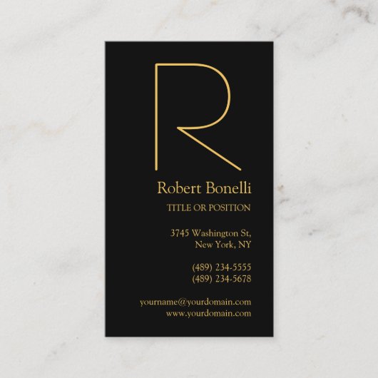 Black Gold Monogram Business Card Visitenkarte (Vorderseite)