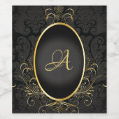 Black gold Monogram Classy Royal Flasche Label Weinetikett (Einzelnes Label)