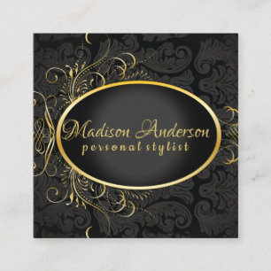 Black gold Monogram Classy Royal Style Card Quadratische Visitenkarte